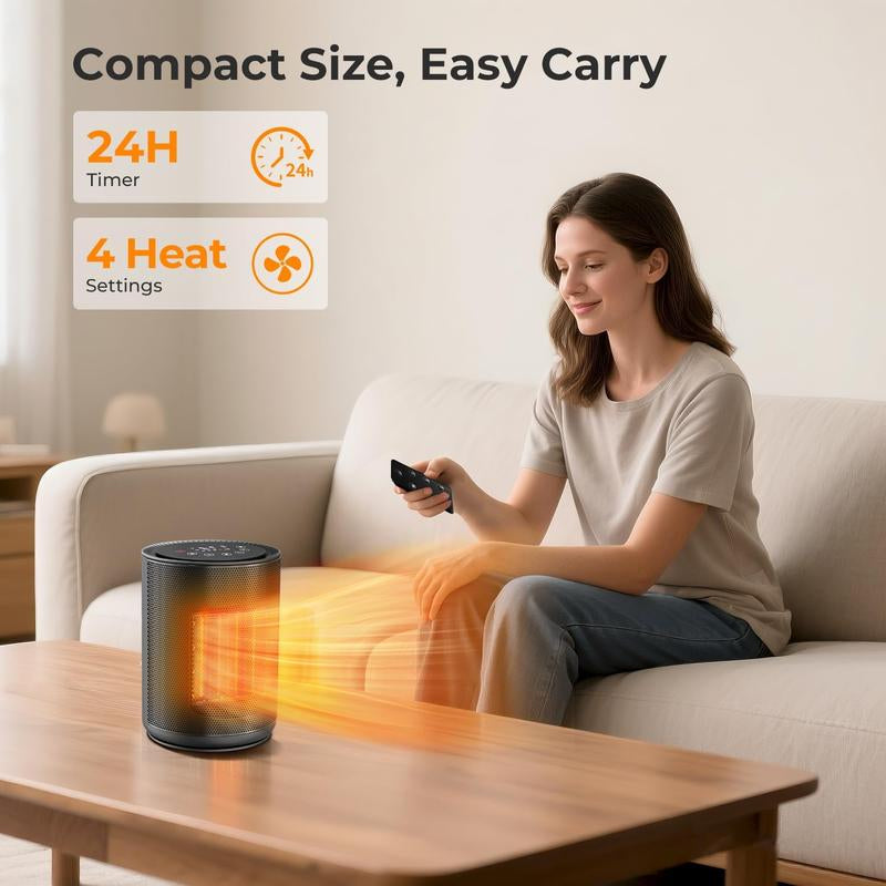 R.W.FLAME Small Space Heaters for Indoor Use, Mini Portable Electric Heaters with Thermostat & Remote, Safe and Quiet Ceramic Heater, 24H Timer, Eco Mode, Desk Heater for Office Bedroom, Bathroom, Rvs