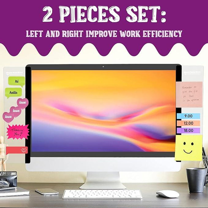 Office Desk Accessories 2Pcs Computer Monitor Memo Board Message Board Transparent Acrylic Side Panel Sticky Note Board Left and Right Computer Note Board Suitable for Women Work Form Home Office