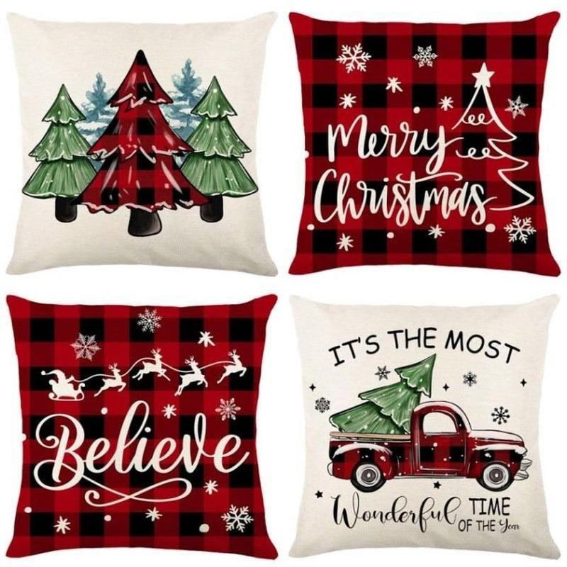4Pcs Set of 18X18 Inch Christmas Throw Pillow Covers, Winter Holiday Cushion Case Decoration, Snowman&Christmas Tree Designs, Zipperclosure,Linen,Merry Christmas Decor 2025 for Home, Couch, Sofa, Living Room – No Inserts Included