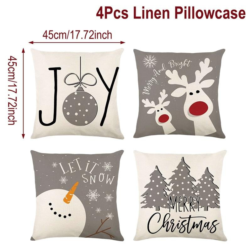 4Pcs Set of 18X18 Inch Christmas Throw Pillow Covers, Winter Holiday Cushion Case Decoration, Snowman&Christmas Tree Designs, Zipperclosure,Linen,Merry Christmas Decor 2025 for Home, Couch, Sofa, Living Room – No Inserts Included