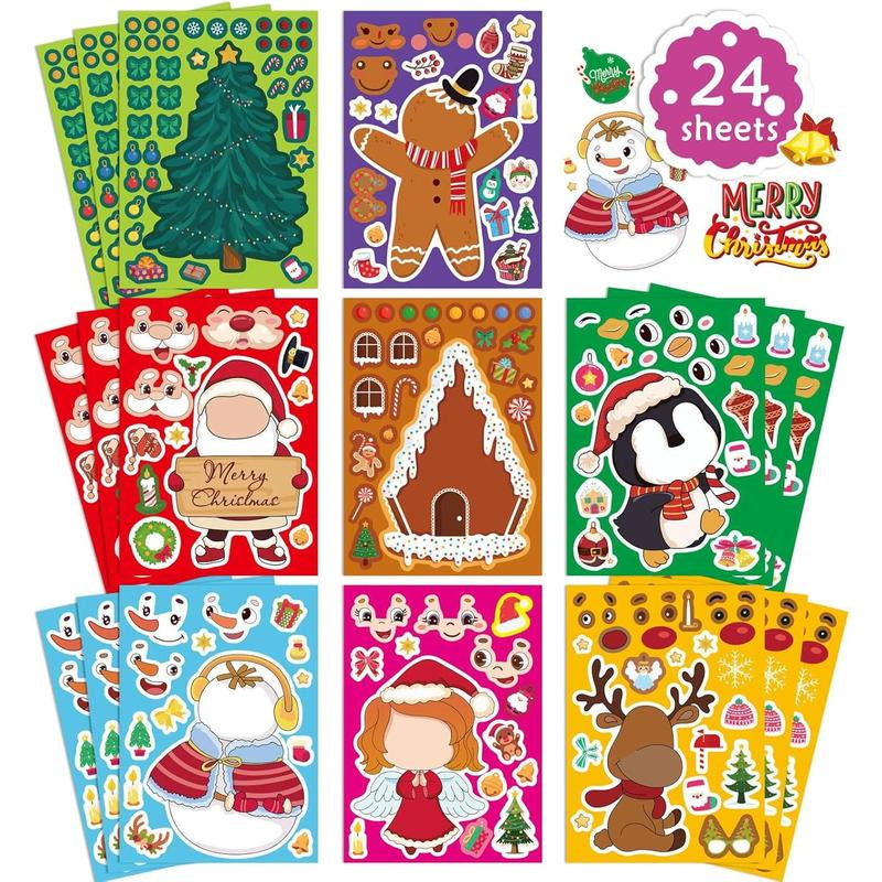 24 Sheets Christmas Stickers for Kids Make Your Own Christmas Characters Mix and Match Sticker, Make a Face Stickers Christmas Gift Stickers for Crafts Xmas Holiday Stickers Christmas Party Favor Ornaments Decor Greeting Cards Decorations