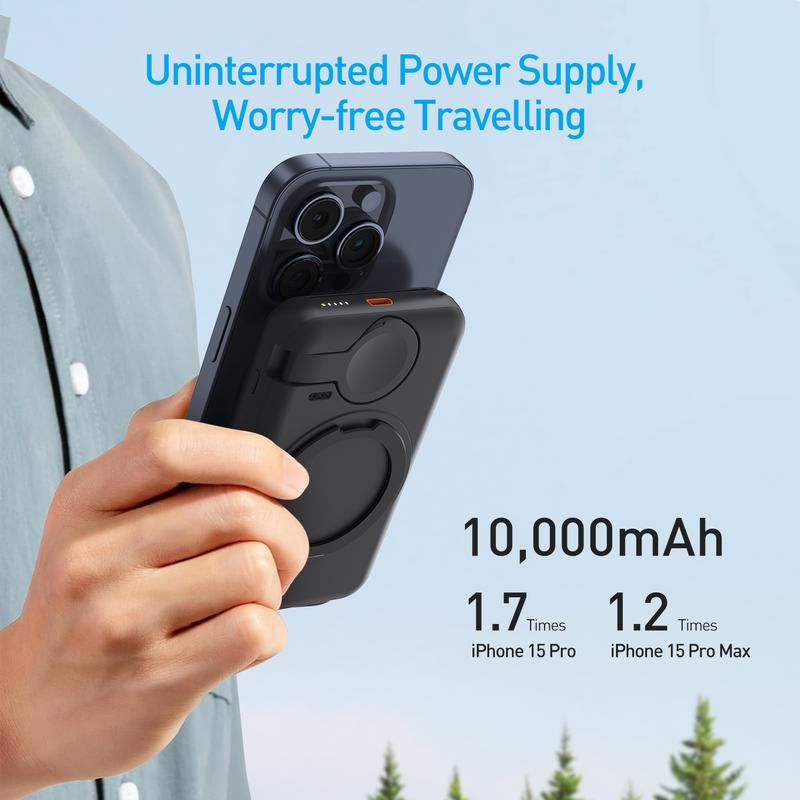 Qi2 10000Mah MAGNETIC POWER BANK, 15W Bracket Ultra-Fast Charging,Sanity Charger,Magnetic Power Bank,Magnetic Phone Charger, Power Bank,2 Chargers 1 Phone, Foldable Charger Stand, Wireless Charger,Charging Pad, Slim Magsafe Wireless Charger, Cellura Re,