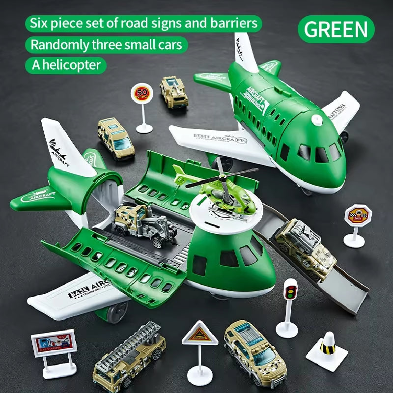 Children'S Airplane Car Model Toys Inertial Model Simulation Planes Multifunctional Toys,Random 3 Cars,1 Helicopter,6 Road Signs