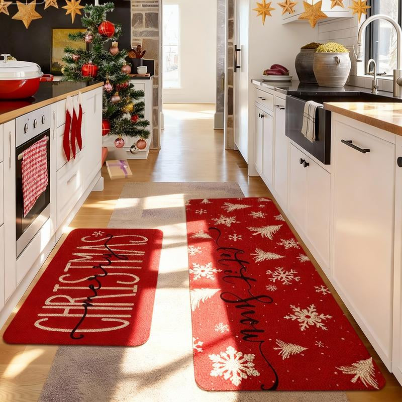 2 Counts Christmas Kitchen Rug Set, Santa Gingerbread Man Christmas Tree Dwarf Gnomes Pattern, Non-Slip Soft Low Height, Holiday Party Floor Mat Home Decor, Home Decor Rugs