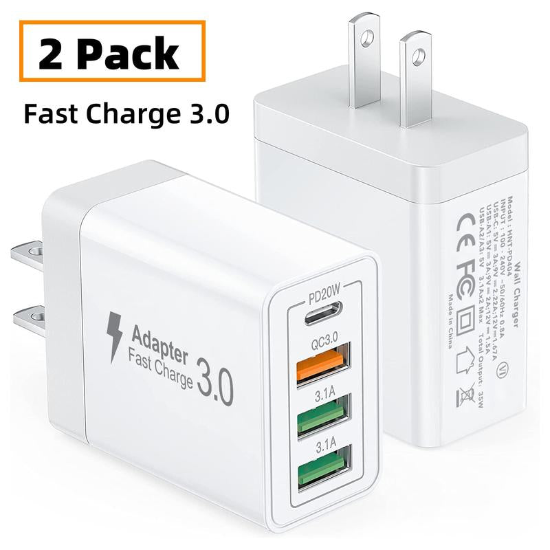 3 Pack USB C Wall Charger Block, 4Port PD+QC Fast Charge Power Adapter, Type C Charging Brick Cube Plug for Iphone 16 12 13 14 15 Pro Max Plus, XS/XR/X, Ipad/Airpods Pro, Samsung, Google, Tablet, Android(White)