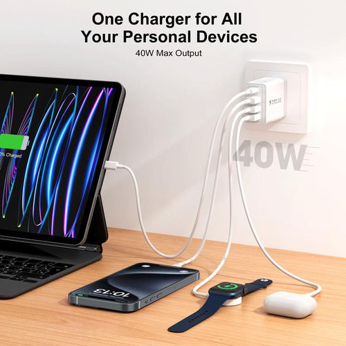 3 Pack USB C Wall Charger Block, 4Port PD+QC Fast Charge Power Adapter, Type C Charging Brick Cube Plug for Iphone 16 12 13 14 15 Pro Max Plus, XS/XR/X, Ipad/Airpods Pro, Samsung, Google, Tablet, Android(White)