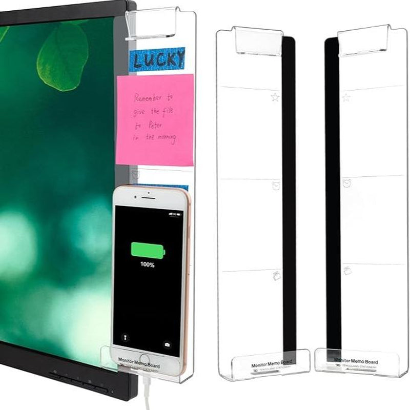 Office Desk Accessories 2Pcs Computer Monitor Memo Board Message Board Transparent Acrylic Side Panel Sticky Note Board Left and Right Computer Note Board Suitable for Women Work Form Home Office