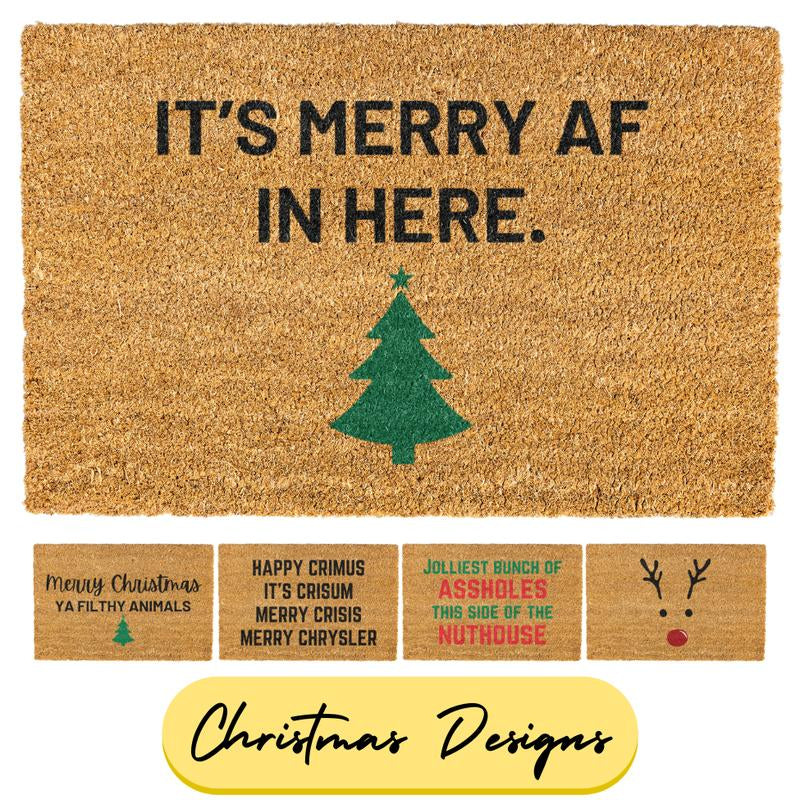 Christmas Doormat, It'S Merry AF in Here, Welcome Mat, Funny Door Mat, Holiday Doormat, Christmas Decor, Christmas Decorations