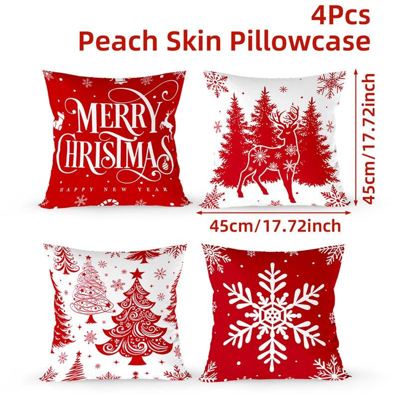 4Pcs Set of 18X18 Inch Christmas Throw Pillow Covers, Winter Holiday Cushion Case Decoration, Snowman&Christmas Tree Designs, Zipperclosure,Linen,Merry Christmas Decor 2025 for Home, Couch, Sofa, Living Room – No Inserts Included