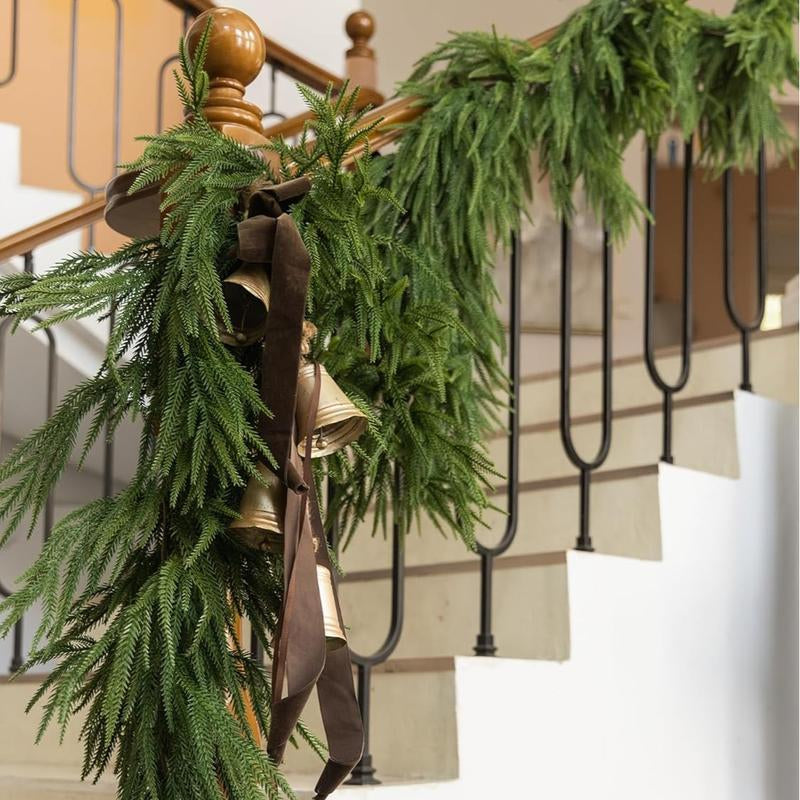 Clylaloor 6FT/9FT/14 Artificial Norfolk Pine Garlands, Real Touch Winter Pine Garland, Green Artificial Greenery Garland for Table, Mantle, Wall, Indoor, Outdoor Christmas Decorations
