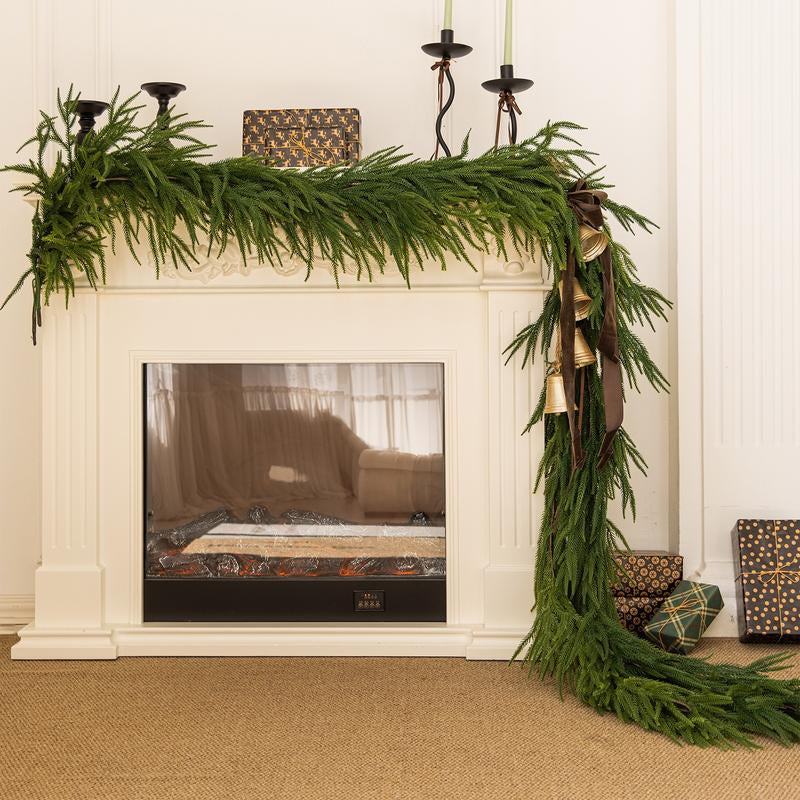 Clylaloor 6FT/9FT/14 Artificial Norfolk Pine Garlands, Real Touch Winter Pine Garland, Green Artificial Greenery Garland for Table, Mantle, Wall, Indoor, Outdoor Christmas Decorations