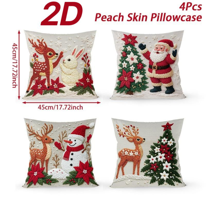4Pcs Set of 18X18 Inch Christmas Throw Pillow Covers, Winter Holiday Cushion Case Decoration, Snowman&Christmas Tree Designs, Zipperclosure,Linen,Merry Christmas Decor 2025 for Home, Couch, Sofa, Living Room – No Inserts Included