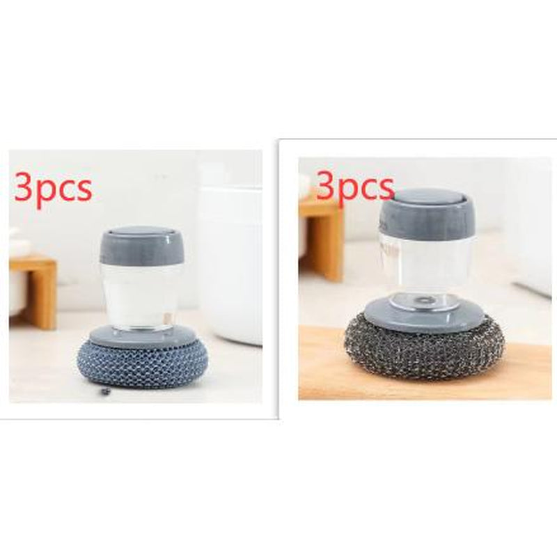Kitchen Soap Dispensing Palm Brush Cleaner Push-Type Brush Kitchen Detergent Tools Cleaning Scrubber Cleaning Pet