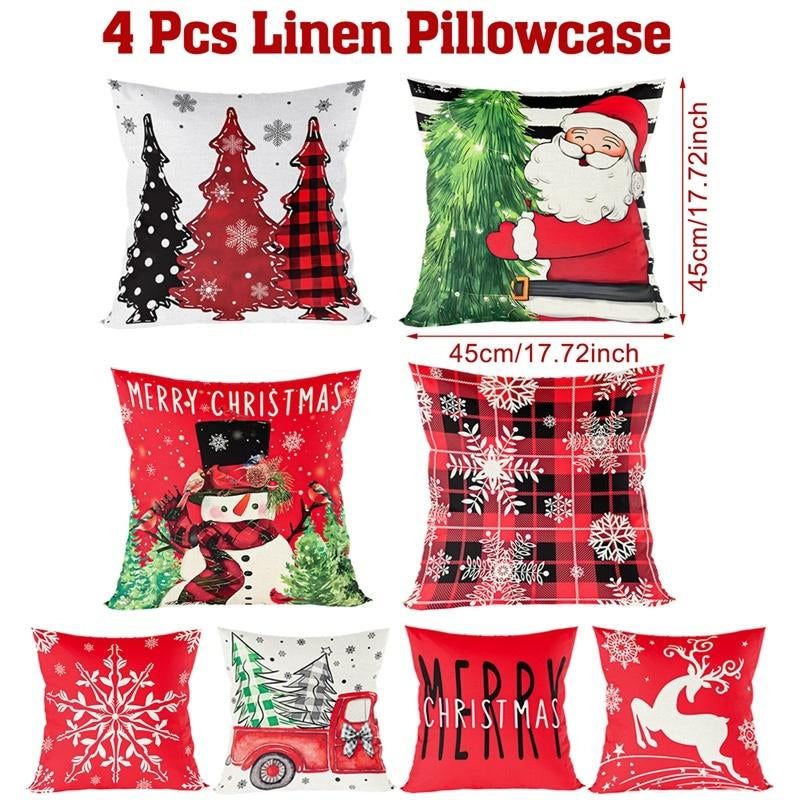 4Pcs Set of 18X18 Inch Christmas Throw Pillow Covers, Winter Holiday Cushion Case Decoration, Snowman&Christmas Tree Designs, Zipperclosure,Linen,Merry Christmas Decor 2025 for Home, Couch, Sofa, Living Room – No Inserts Included
