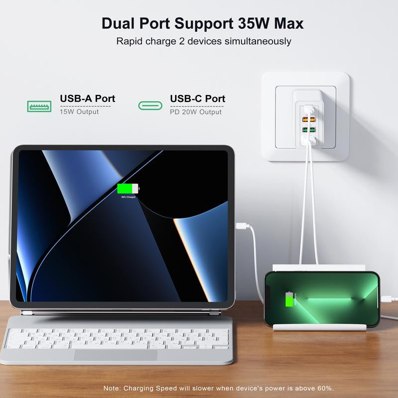 3 Pack USB C Wall Charger Block, 4Port PD+QC Fast Charge Power Adapter, Type C Charging Brick Cube Plug for Iphone 16 12 13 14 15 Pro Max Plus, XS/XR/X, Ipad/Airpods Pro, Samsung, Google, Tablet, Android(White)