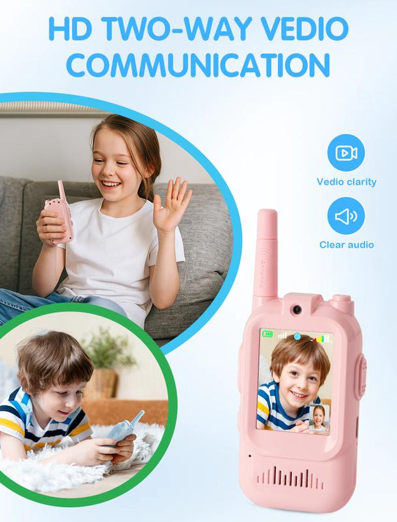 【 Fabeto】 Kids Video Walkie Talkies Toys 2 Pack Long Range Communication with Camera Ideal for 3-12 Year Olds Colorful Audio for Outdoor Indoor Play Holiday Christmas Gifts