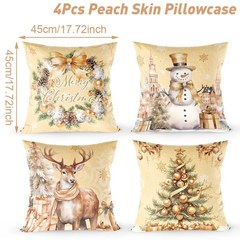 4Pcs Set of 18X18 Inch Christmas Throw Pillow Covers, Winter Holiday Cushion Case Decoration, Snowman&Christmas Tree Designs, Zipperclosure,Linen,Merry Christmas Decor 2025 for Home, Couch, Sofa, Living Room – No Inserts Included