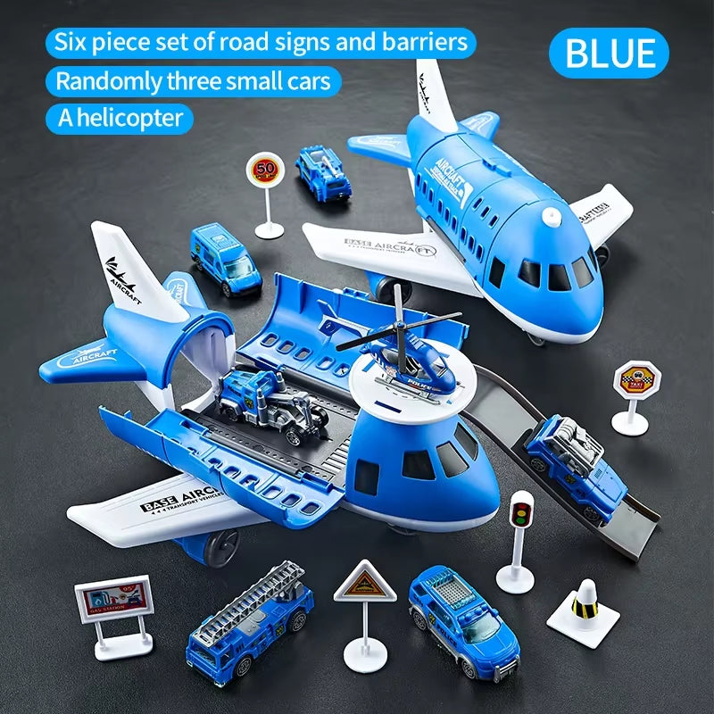 Children'S Airplane Car Model Toys Inertial Model Simulation Planes Multifunctional Toys,Random 3 Cars,1 Helicopter,6 Road Signs