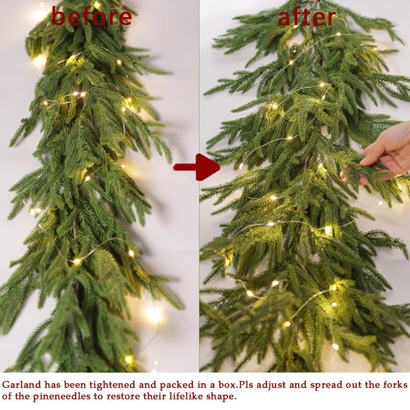 Clylaloor 6FT/9FT/14 Artificial Norfolk Pine Garlands, Real Touch Winter Pine Garland, Green Artificial Greenery Garland for Table, Mantle, Wall, Indoor, Outdoor Christmas Decorations