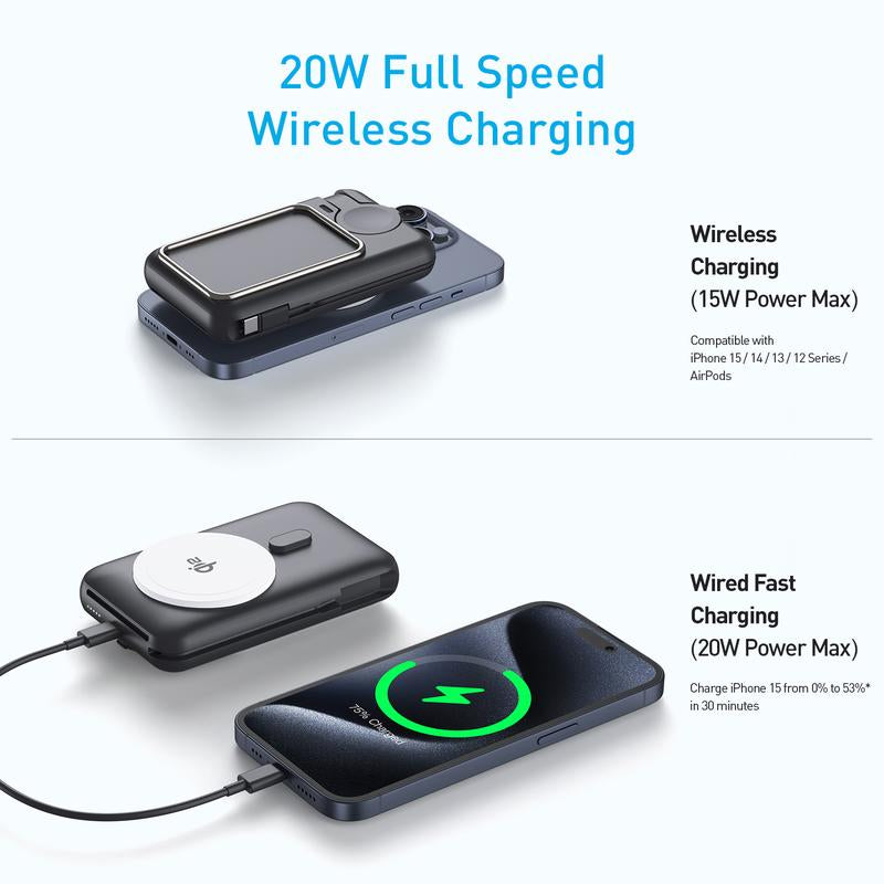 Qi2 10000Mah MAGNETIC POWER BANK, 15W Bracket Ultra-Fast Charging,Sanity Charger,Magnetic Power Bank,Magnetic Phone Charger, Power Bank,2 Chargers 1 Phone, Foldable Charger Stand, Wireless Charger,Charging Pad, Slim Magsafe Wireless Charger, Cellura Re,