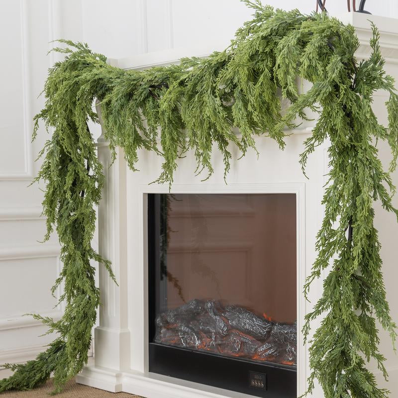 Clylaloor 6FT/9FT/14 Artificial Norfolk Pine Garlands, Real Touch Winter Pine Garland, Green Artificial Greenery Garland for Table, Mantle, Wall, Indoor, Outdoor Christmas Decorations