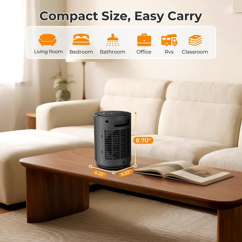 R.W.FLAME Small Space Heaters for Indoor Use, Mini Portable Electric Heaters with Thermostat & Remote, Safe and Quiet Ceramic Heater, 24H Timer, Eco Mode, Desk Heater for Office Bedroom, Bathroom, Rvs