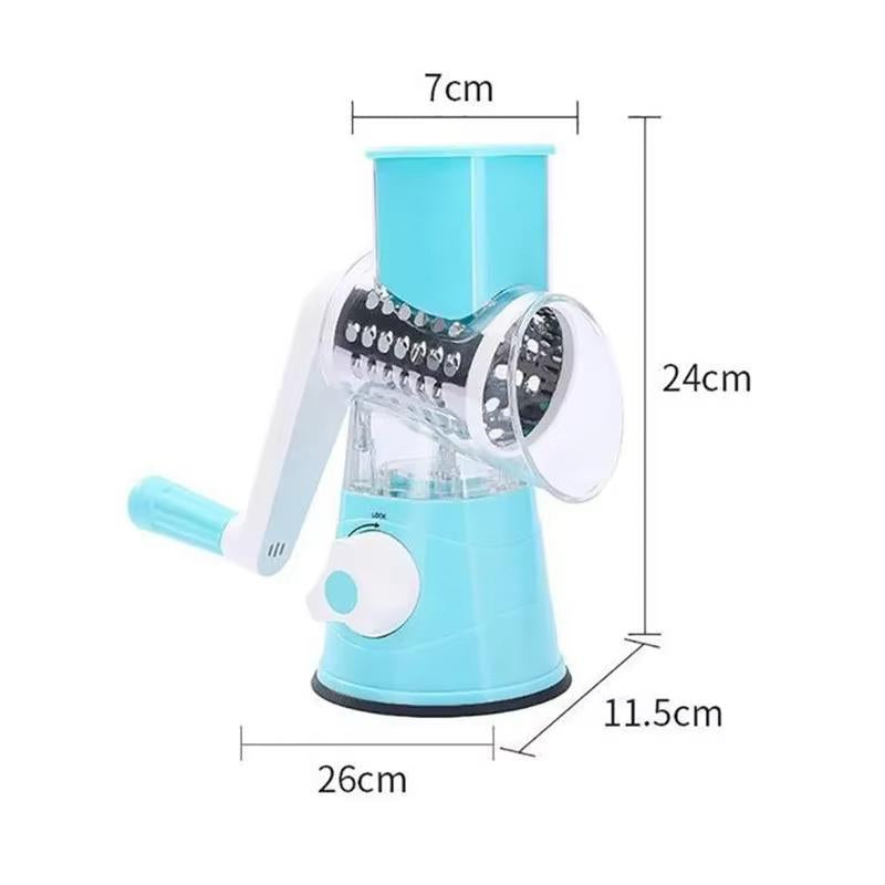 3-In-1 Manual Rotary Cheese Grater for Vegetable Cutter Potato Slicer Multifunctional Vegetable Chopper with 3 Replaceable Blade Kitchen Utensils