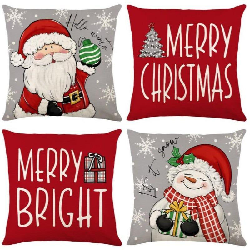4Pcs Set of 18X18 Inch Christmas Throw Pillow Covers, Winter Holiday Cushion Case Decoration, Snowman&Christmas Tree Designs, Zipperclosure,Linen,Merry Christmas Decor 2025 for Home, Couch, Sofa, Living Room – No Inserts Included
