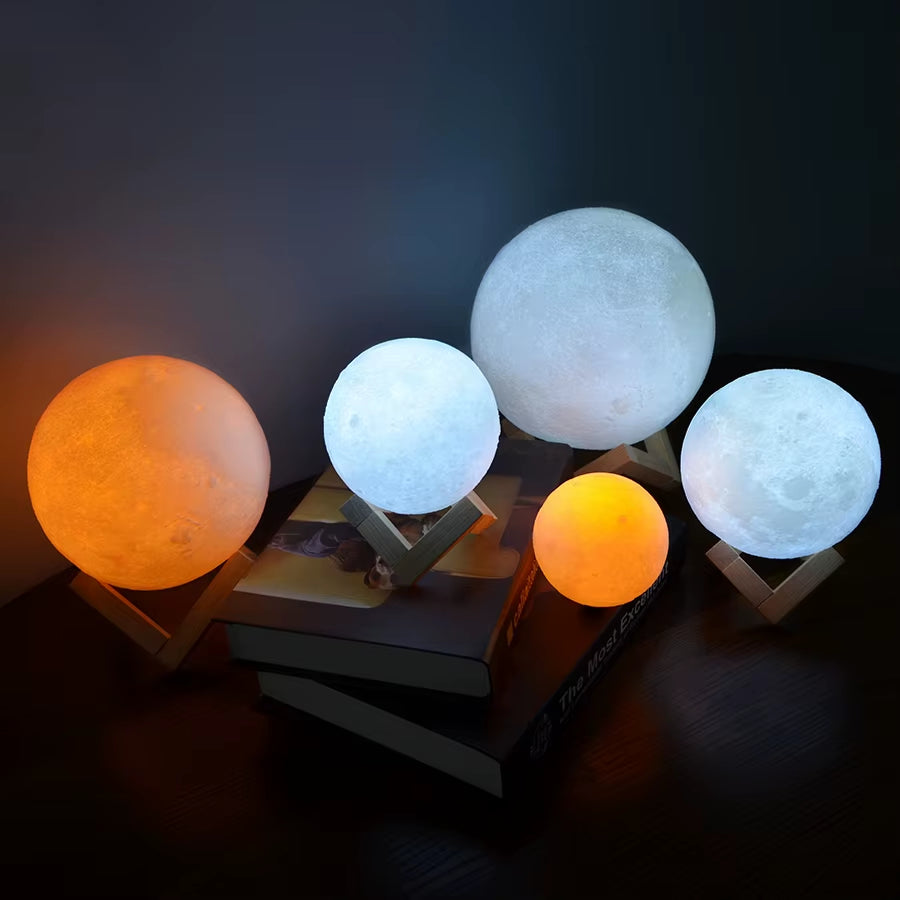 Enchanting 3D Printed Star & Moon Touch Night Lamp - Colorful Rechargeable USB LED Home Decor & Creative Gift