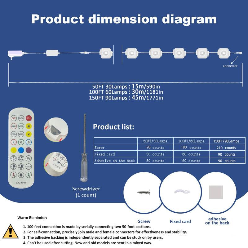 1 Pack Permanent DIY Outdoor Light That Can Be Controlled by App/Voice/Remote. RGB Smart Eaves Light, IP67 Waterproof. Suitable for Year-Round Outdoor Lighting on House Roofs. Can Be Used for Christmas, Holidays, Etc, 30 Leds, 15 Meters, LED Lights