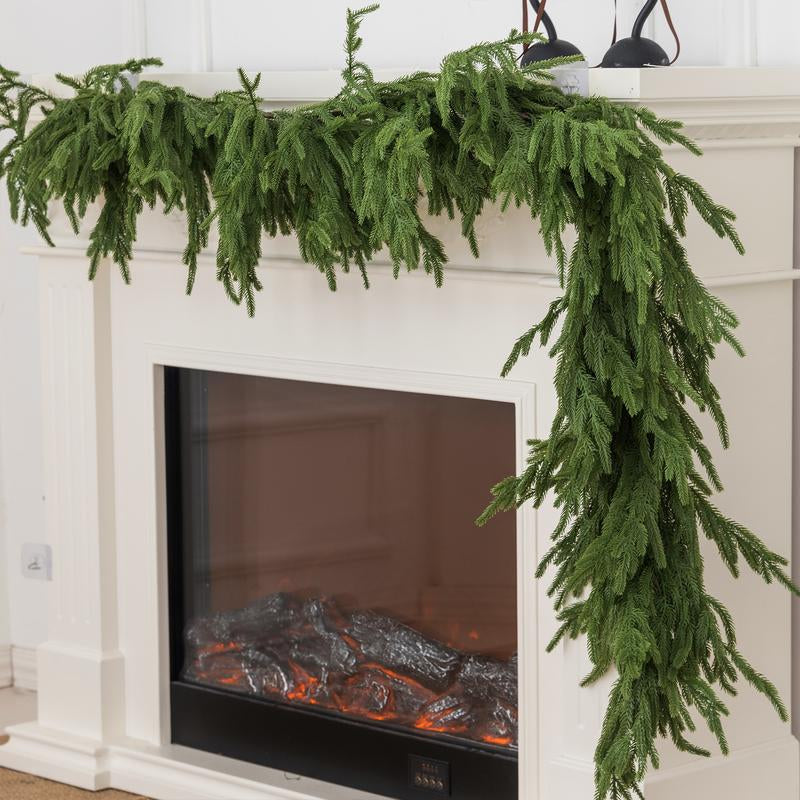 Clylaloor 6FT/9FT/14 Artificial Norfolk Pine Garlands, Real Touch Winter Pine Garland, Green Artificial Greenery Garland for Table, Mantle, Wall, Indoor, Outdoor Christmas Decorations