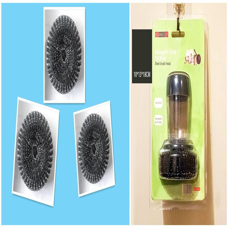 Kitchen Soap Dispensing Palm Brush Cleaner Push-Type Brush Kitchen Detergent Tools Cleaning Scrubber Cleaning Pet