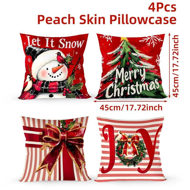 4Pcs Set of 18X18 Inch Christmas Throw Pillow Covers, Winter Holiday Cushion Case Decoration, Snowman&Christmas Tree Designs, Zipperclosure,Linen,Merry Christmas Decor 2025 for Home, Couch, Sofa, Living Room – No Inserts Included
