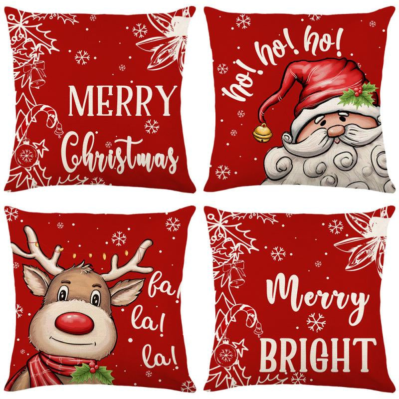 4Pcs Set of 18X18 Inch Christmas Throw Pillow Covers, Winter Holiday Cushion Case Decoration, Snowman&Christmas Tree Designs, Zipperclosure,Linen,Merry Christmas Decor 2025 for Home, Couch, Sofa, Living Room – No Inserts Included