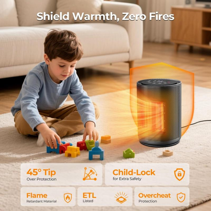 R.W.FLAME Small Space Heaters for Indoor Use, Mini Portable Electric Heaters with Thermostat & Remote, Safe and Quiet Ceramic Heater, 24H Timer, Eco Mode, Desk Heater for Office Bedroom, Bathroom, Rvs