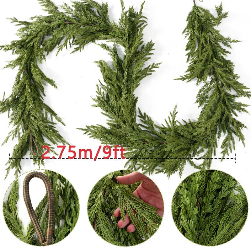 Clylaloor 6FT/9FT/14 Artificial Norfolk Pine Garlands, Real Touch Winter Pine Garland, Green Artificial Greenery Garland for Table, Mantle, Wall, Indoor, Outdoor Christmas Decorations