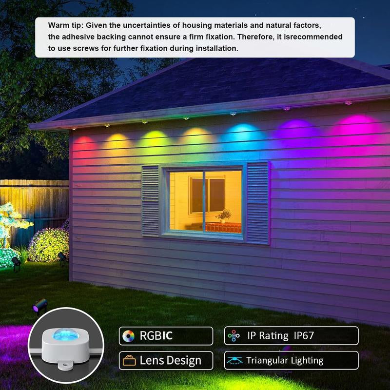 1 Pack Permanent DIY Outdoor Light That Can Be Controlled by App/Voice/Remote. RGB Smart Eaves Light, IP67 Waterproof. Suitable for Year-Round Outdoor Lighting on House Roofs. Can Be Used for Christmas, Holidays, Etc, 30 Leds, 15 Meters, LED Lights
