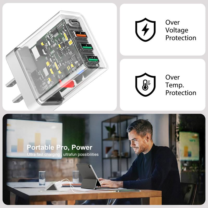 3 Pack USB C Wall Charger Block, 4Port PD+QC Fast Charge Power Adapter, Type C Charging Brick Cube Plug for Iphone 16 12 13 14 15 Pro Max Plus, XS/XR/X, Ipad/Airpods Pro, Samsung, Google, Tablet, Android(White)