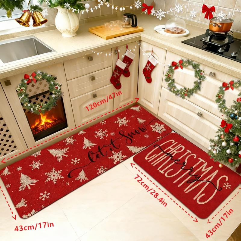 2 Counts Christmas Kitchen Rug Set, Santa Gingerbread Man Christmas Tree Dwarf Gnomes Pattern, Non-Slip Soft Low Height, Holiday Party Floor Mat Home Decor, Home Decor Rugs