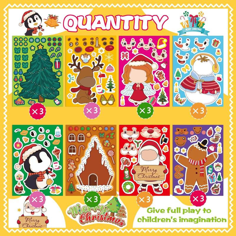 24 Sheets Christmas Stickers for Kids Make Your Own Christmas Characters Mix and Match Sticker, Make a Face Stickers Christmas Gift Stickers for Crafts Xmas Holiday Stickers Christmas Party Favor Ornaments Decor Greeting Cards Decorations