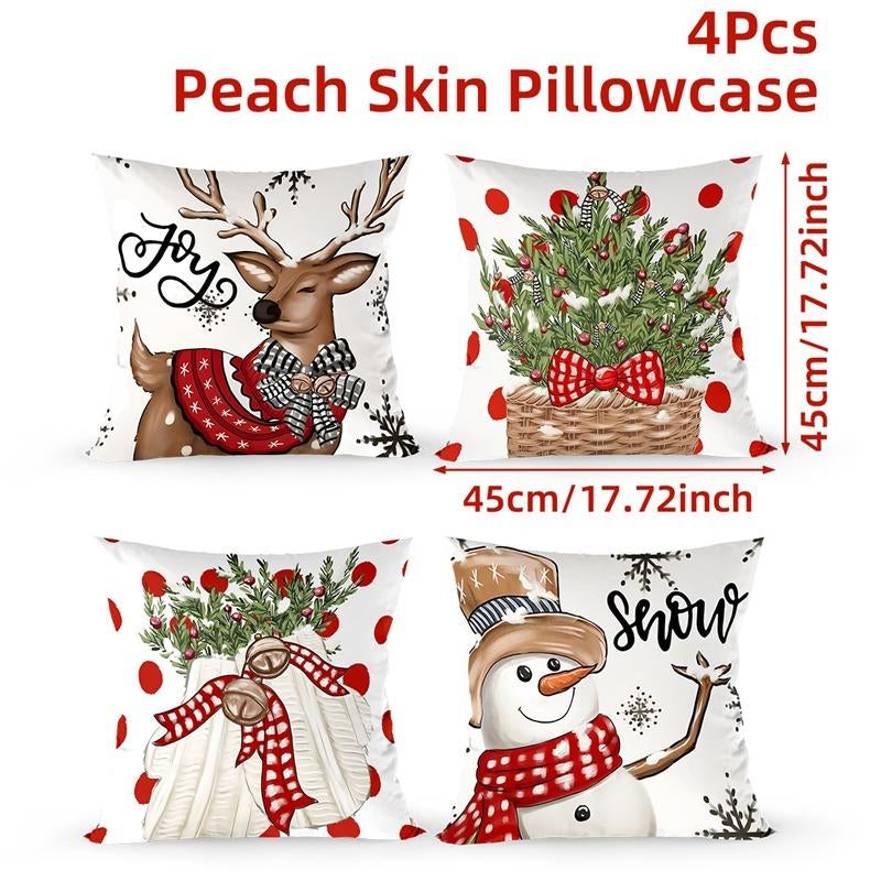 4Pcs Set of 18X18 Inch Christmas Throw Pillow Covers, Winter Holiday Cushion Case Decoration, Snowman&Christmas Tree Designs, Zipperclosure,Linen,Merry Christmas Decor 2025 for Home, Couch, Sofa, Living Room – No Inserts Included