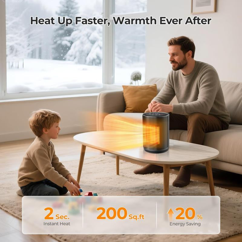 R.W.FLAME Small Space Heaters for Indoor Use, Mini Portable Electric Heaters with Thermostat & Remote, Safe and Quiet Ceramic Heater, 24H Timer, Eco Mode, Desk Heater for Office Bedroom, Bathroom, Rvs