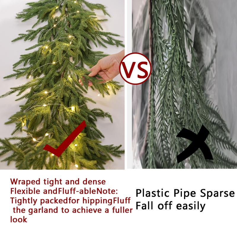 Clylaloor 6FT/9FT/14 Artificial Norfolk Pine Garlands, Real Touch Winter Pine Garland, Green Artificial Greenery Garland for Table, Mantle, Wall, Indoor, Outdoor Christmas Decorations