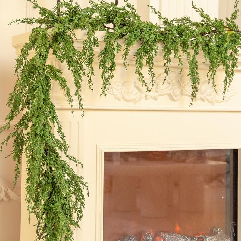 Clylaloor 6FT/9FT/14 Artificial Norfolk Pine Garlands, Real Touch Winter Pine Garland, Green Artificial Greenery Garland for Table, Mantle, Wall, Indoor, Outdoor Christmas Decorations