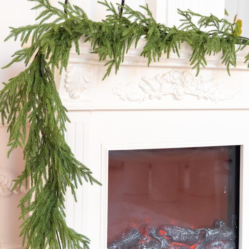 Clylaloor 6FT/9FT/14 Artificial Norfolk Pine Garlands, Real Touch Winter Pine Garland, Green Artificial Greenery Garland for Table, Mantle, Wall, Indoor, Outdoor Christmas Decorations