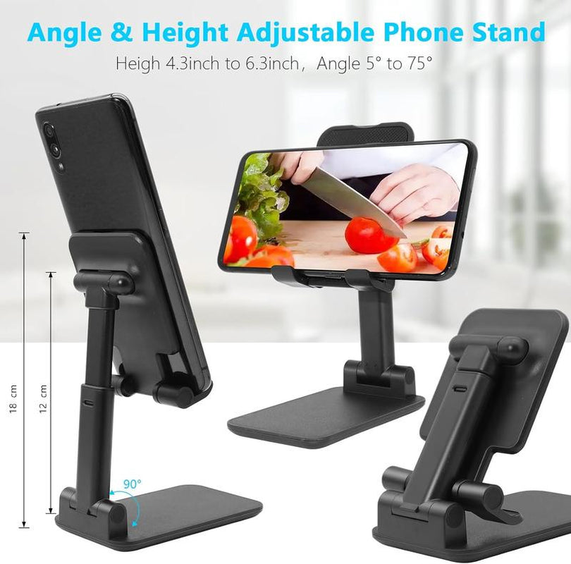 2 Pack Cell Phone Stand, Fully Adjustable Angle Height Phone Stand for Desktop, Foldable Phone Holder Compatible with All Phones 15 14 13 12 11 (Black and White)