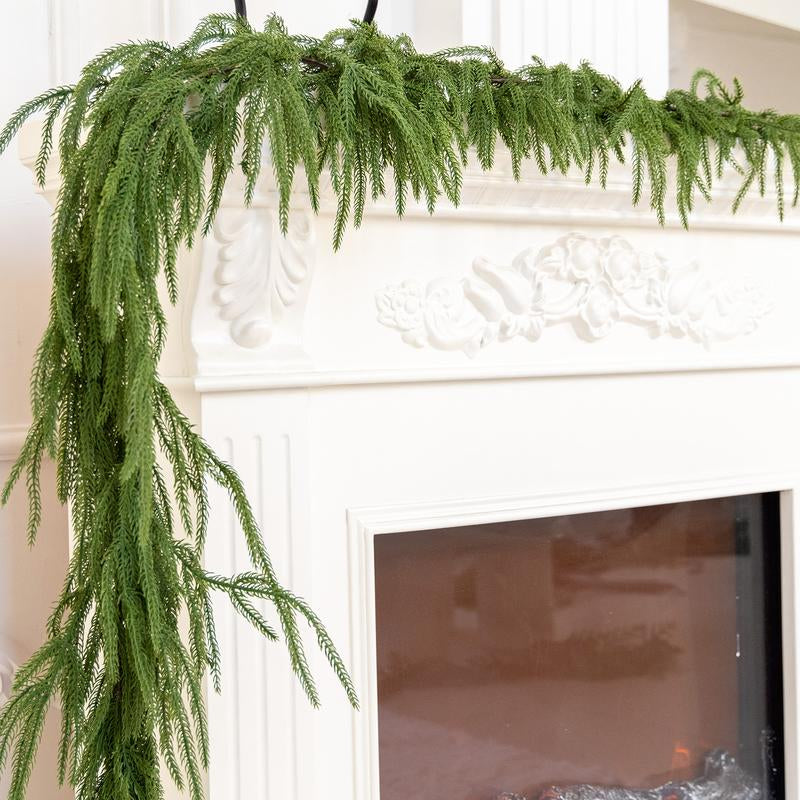 Clylaloor 6FT/9FT/14 Artificial Norfolk Pine Garlands, Real Touch Winter Pine Garland, Green Artificial Greenery Garland for Table, Mantle, Wall, Indoor, Outdoor Christmas Decorations