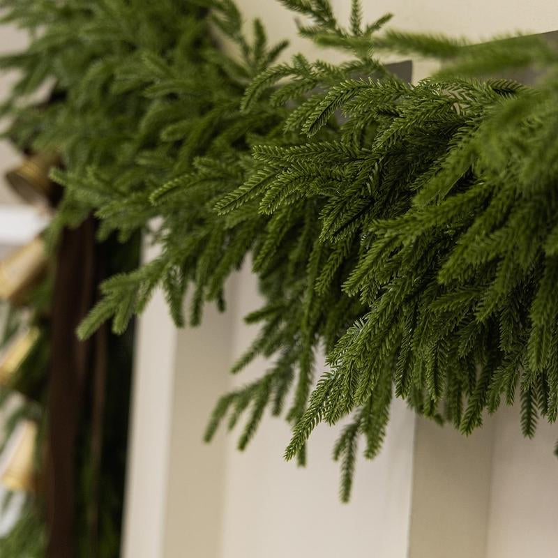 Clylaloor 6FT/9FT/14 Artificial Norfolk Pine Garlands, Real Touch Winter Pine Garland, Green Artificial Greenery Garland for Table, Mantle, Wall, Indoor, Outdoor Christmas Decorations