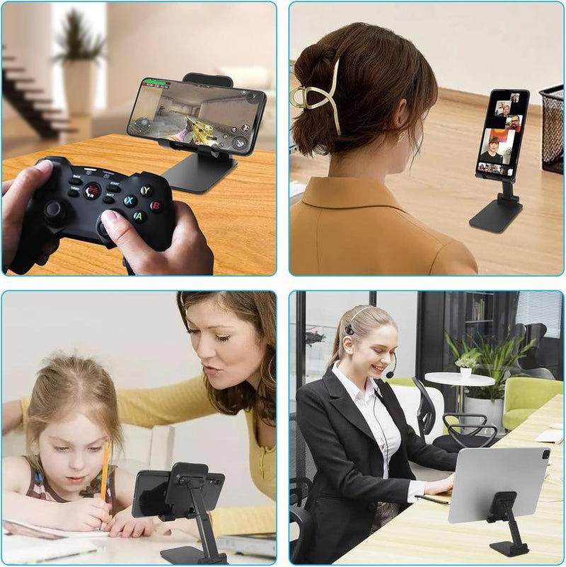 2 Pack Cell Phone Stand, Fully Adjustable Angle Height Phone Stand for Desktop, Foldable Phone Holder Compatible with All Phones 15 14 13 12 11 (Black and White)