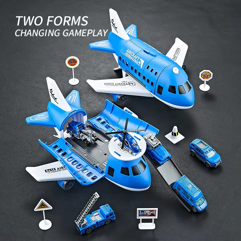 Children'S Airplane Car Model Toys Inertial Model Simulation Planes Multifunctional Toys,Random 3 Cars,1 Helicopter,6 Road Signs